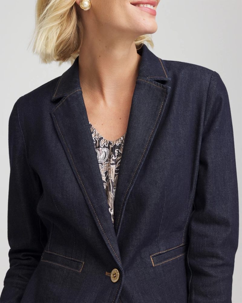Chicos Denim Peplum Blazer - CEDAR RINSE