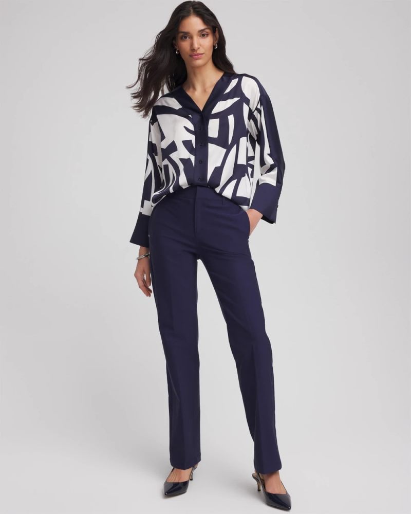 Chicos Cotton Straight-Leg Trousers - PASSPORT BLUE
