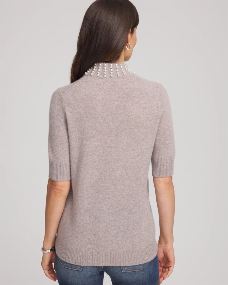 Chicos Cashmere Pearl Mockneck Sweater - TAUPE HEATHER
