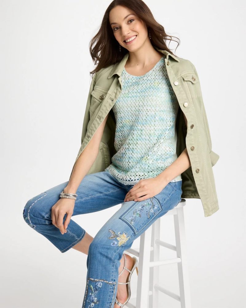 Chicos Mermaid Sequin Mesh Crochet Tank - BLUE ORCHID