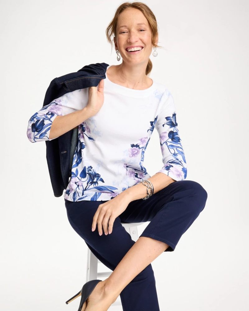 Chicos Printed Pima 3/4 Sleeve Tee - PASSPORT BLUE