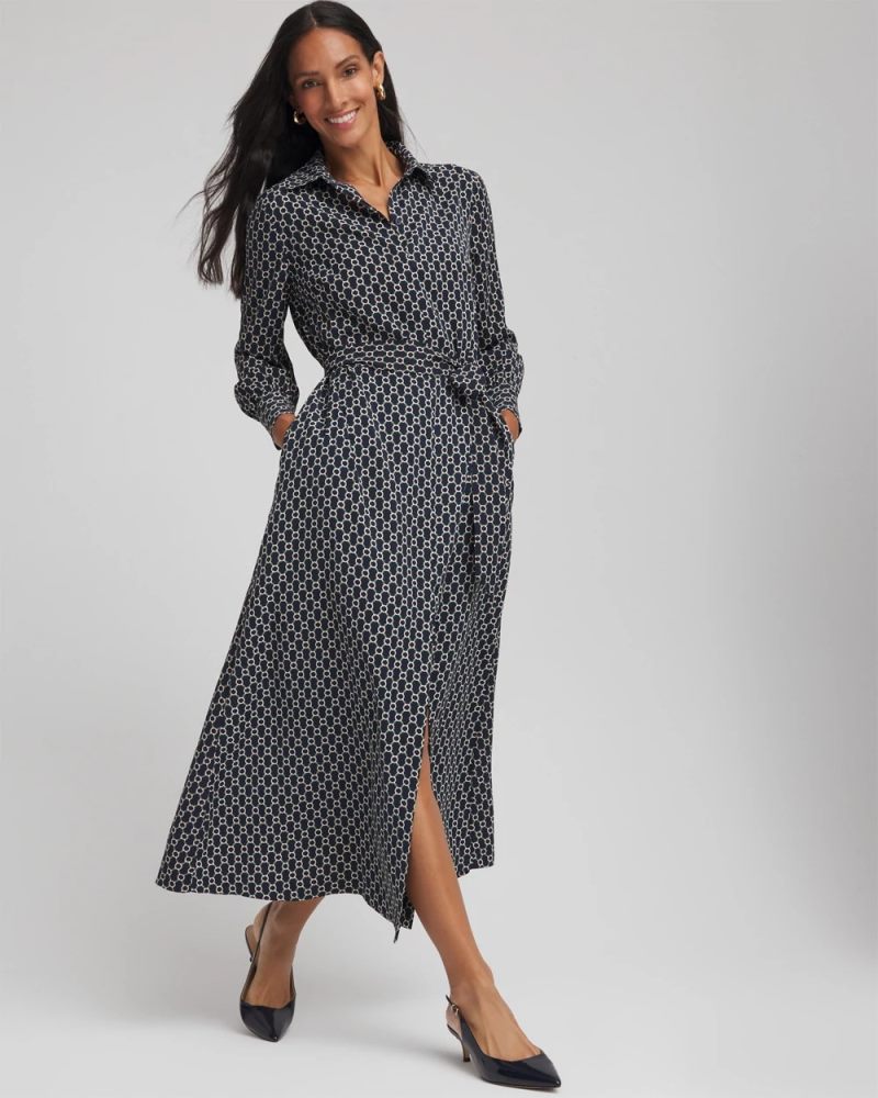Chicos Chain Print Maxi Shirtdress - PASSPORT BLUE