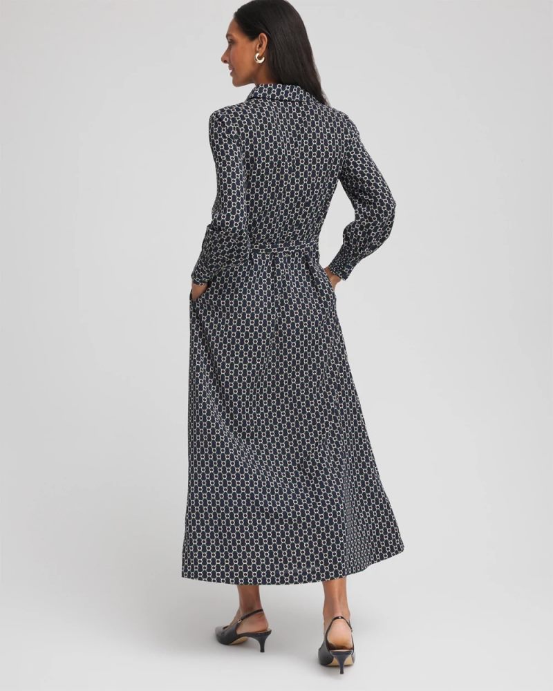 Chicos Chain Print Maxi Shirtdress - PASSPORT BLUE
