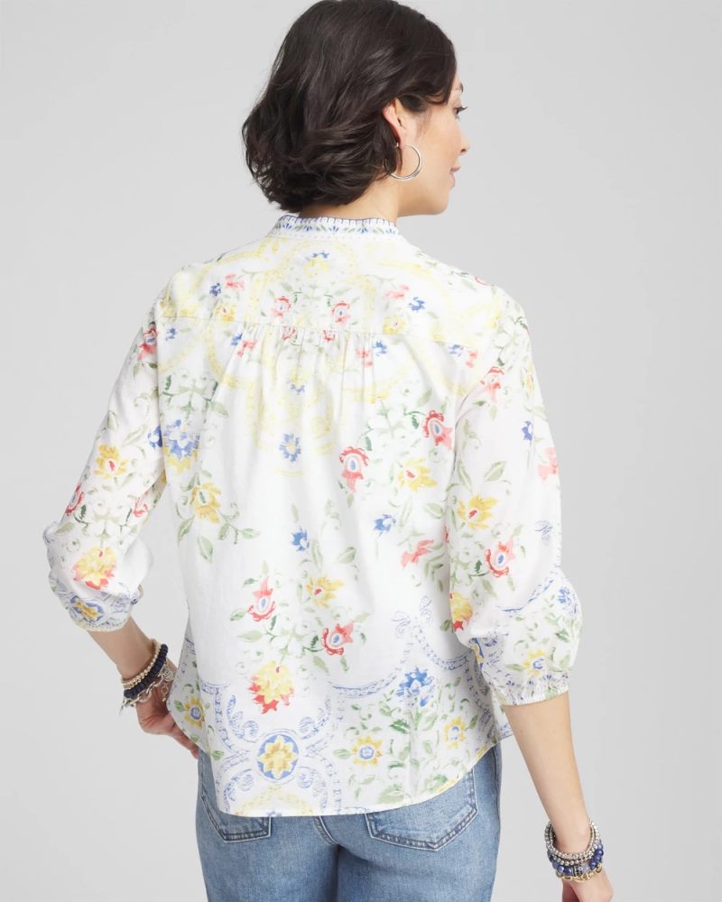 Chicos Floral Billow-Sleeve Blouse - MELON MAMBO