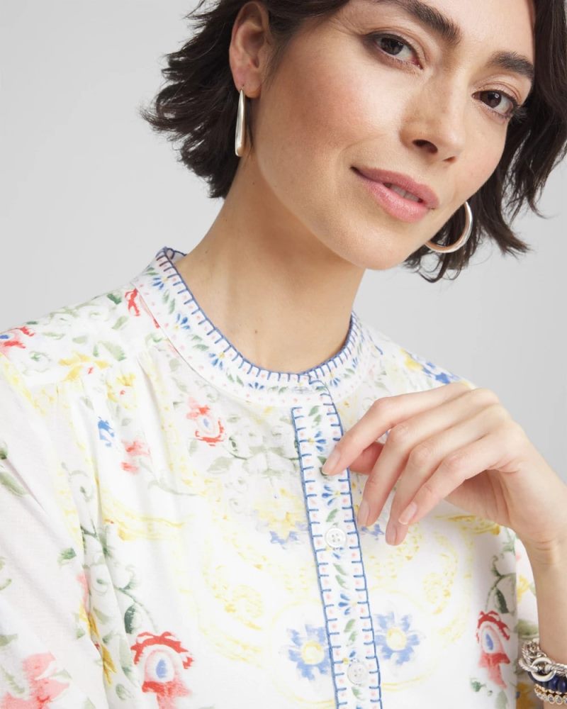 Chicos Floral Billow-Sleeve Blouse - MELON MAMBO