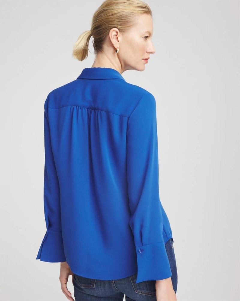 Chicos Ruffle-Trim Chiffon Blouse - COBALT STONE