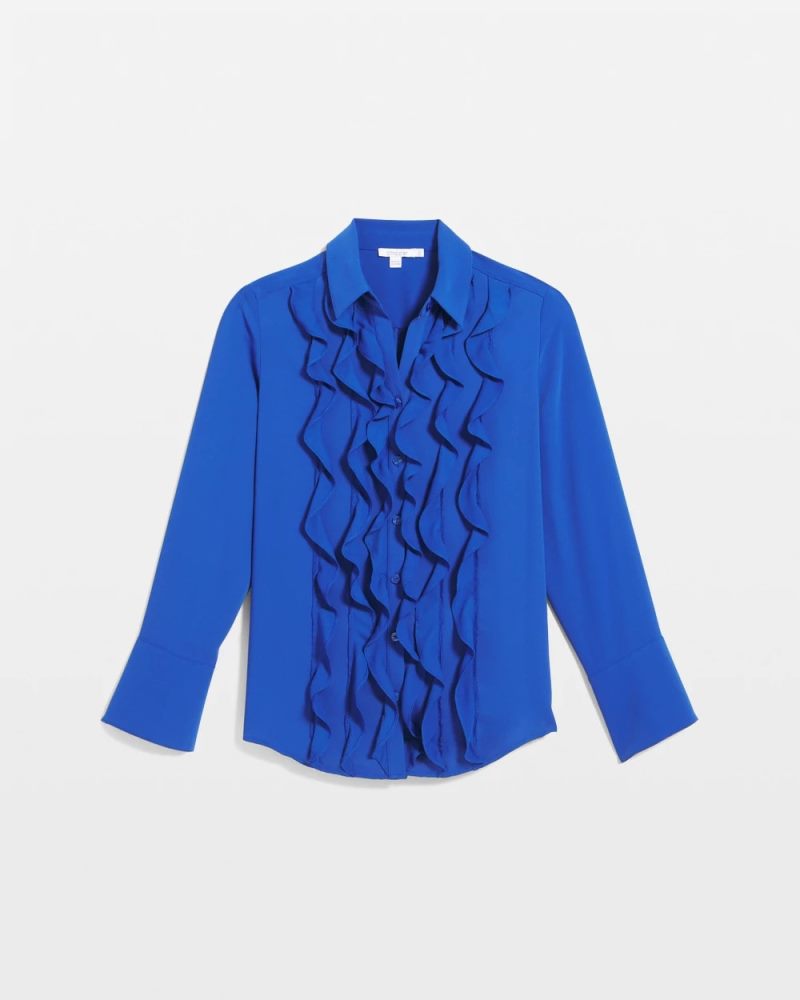 Chicos Ruffle-Trim Chiffon Blouse - COBALT STONE