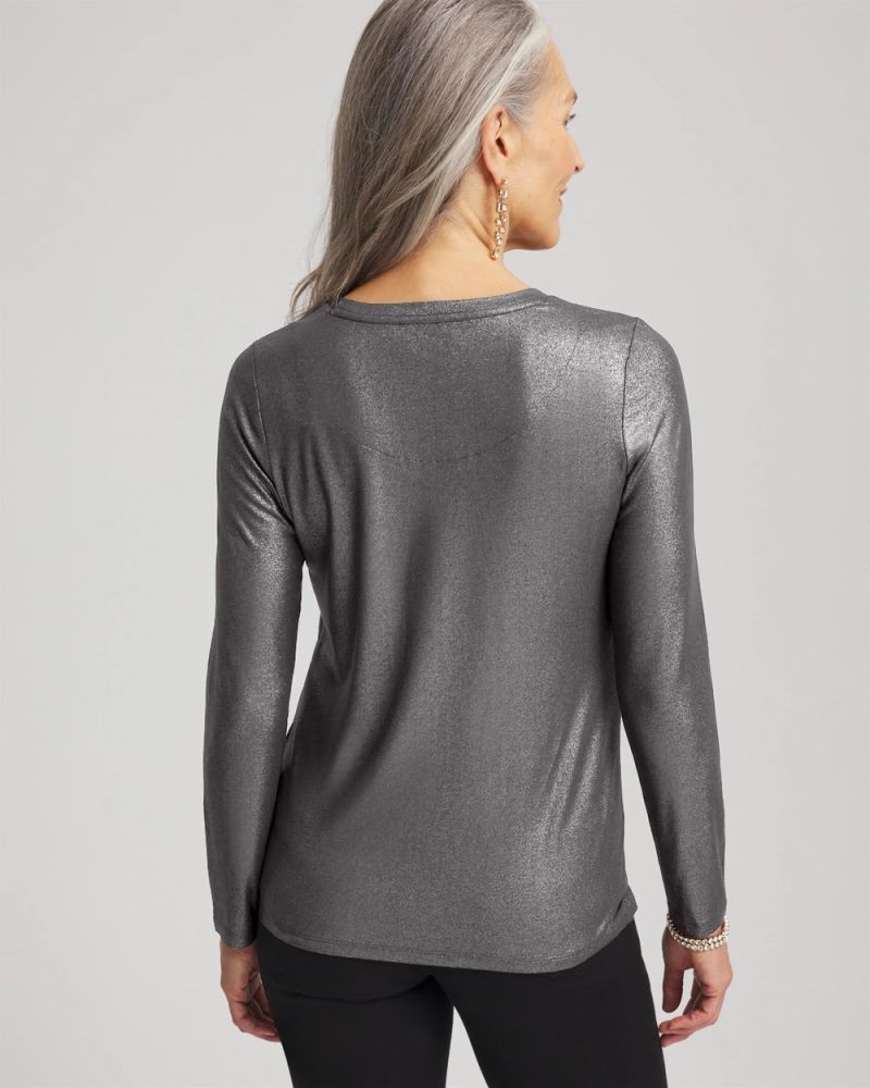 Chicos Touch of Cool™ Foil Long Sleeve Layering Tee - MOON SHADE GRAY