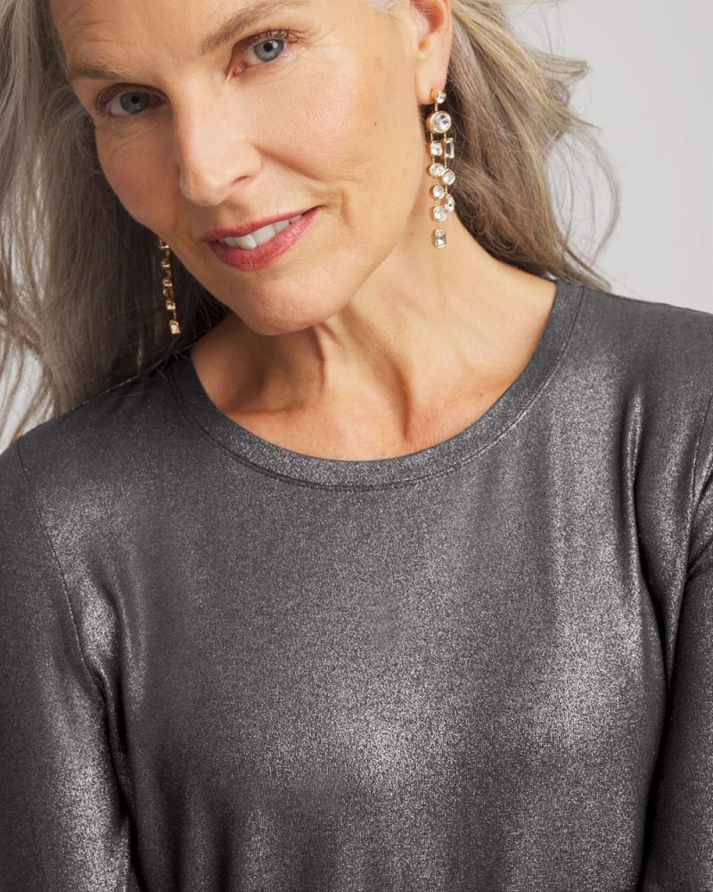 Chicos Touch of Cool™ Foil Long Sleeve Layering Tee - MOON SHADE GRAY