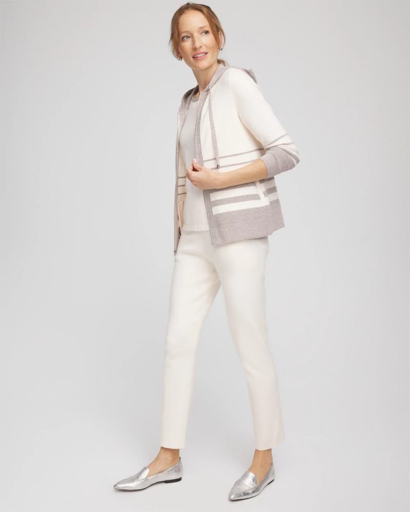 Chicos Zenergy® Luxe Metallic Striped Sweater - ENGLISH CREAM