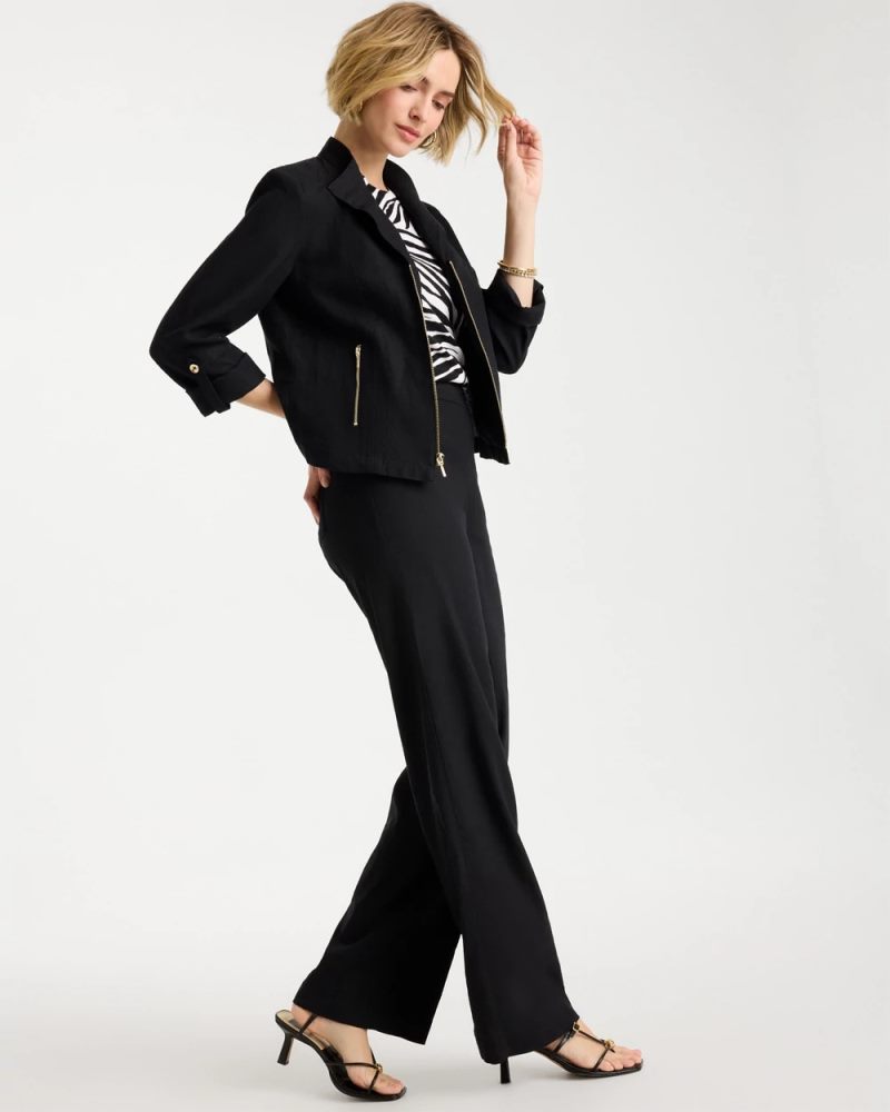 Chicos Linen Moto Jacket - BLACK