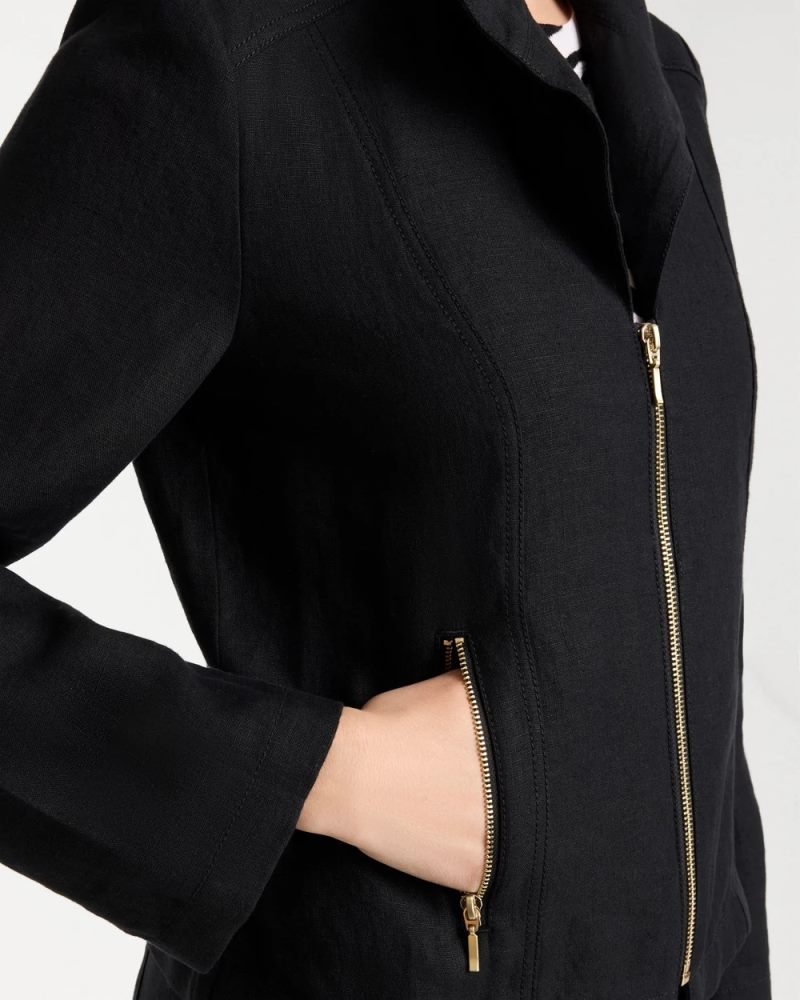 Chicos Linen Moto Jacket - BLACK