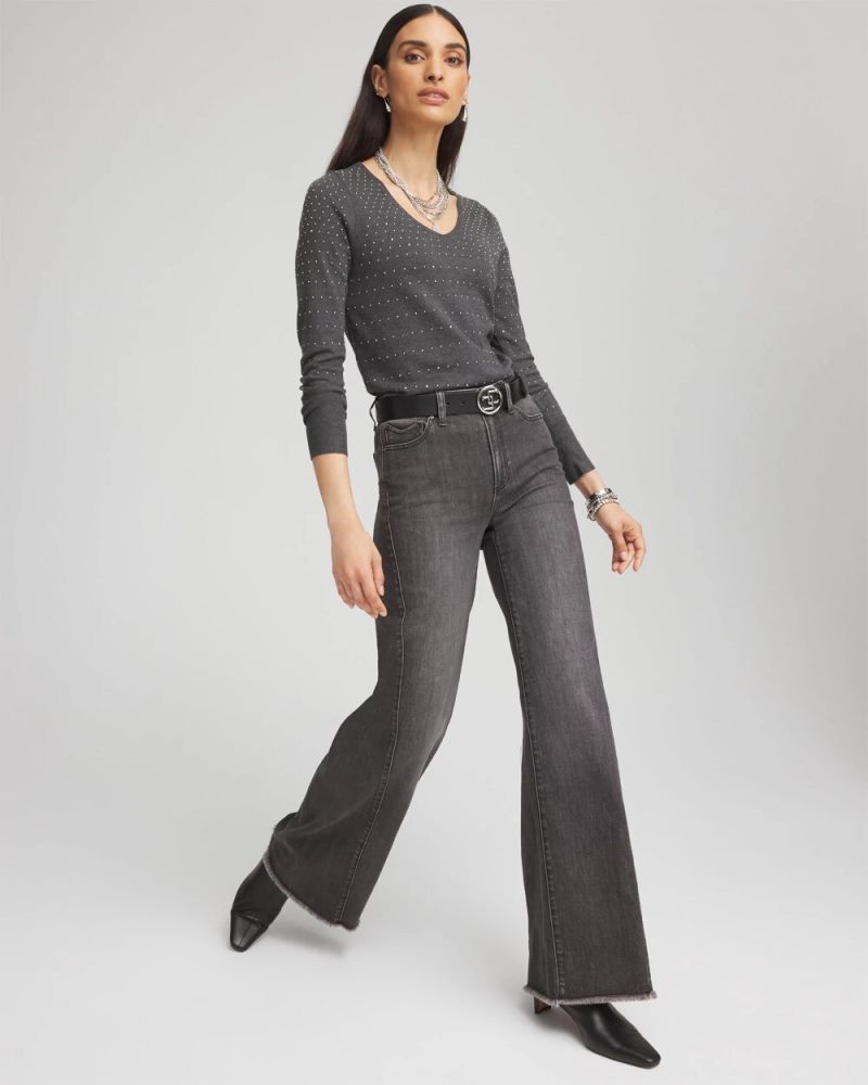 Chicos Wide Leg Frayed Hem Jeans - COLSON BAY WASH