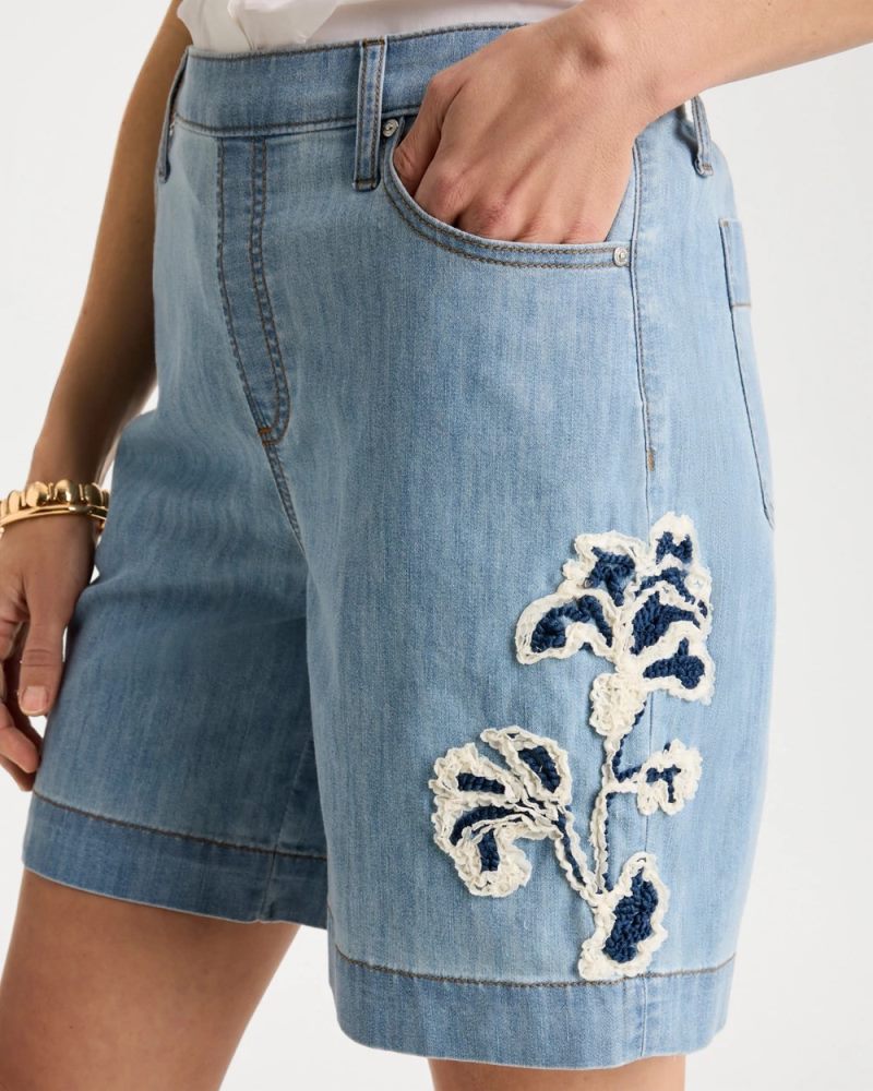 Chicos Embellished Lightweight Jean Shorts - GRACIELA INDIGO