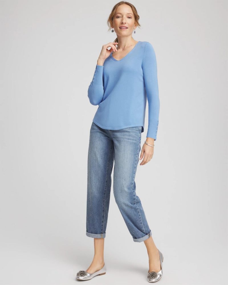 Chicos Ella V-Neck Pullover Sweater - TIDAL BLUE