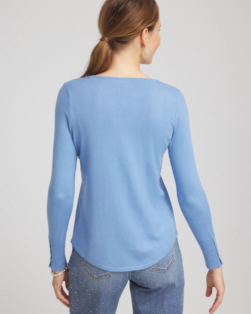 Chicos Ella V-Neck Pullover Sweater - TIDAL BLUE