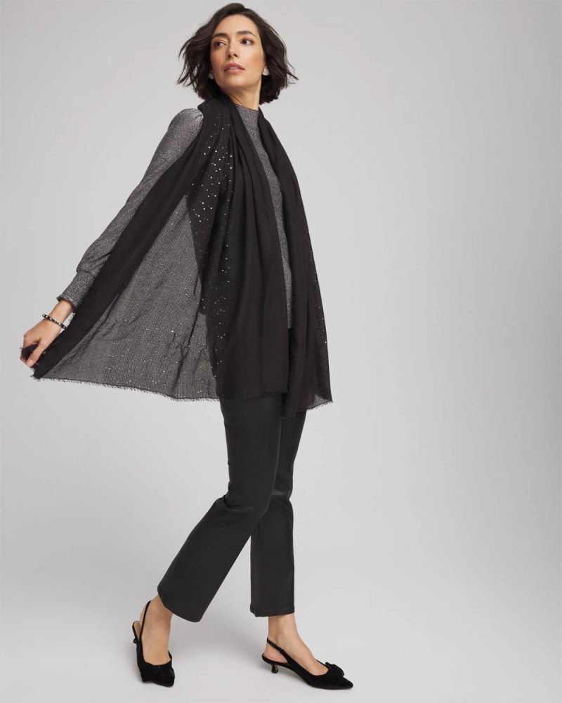 Chicos Metallic Stripe Oblong Scarf - BLACK