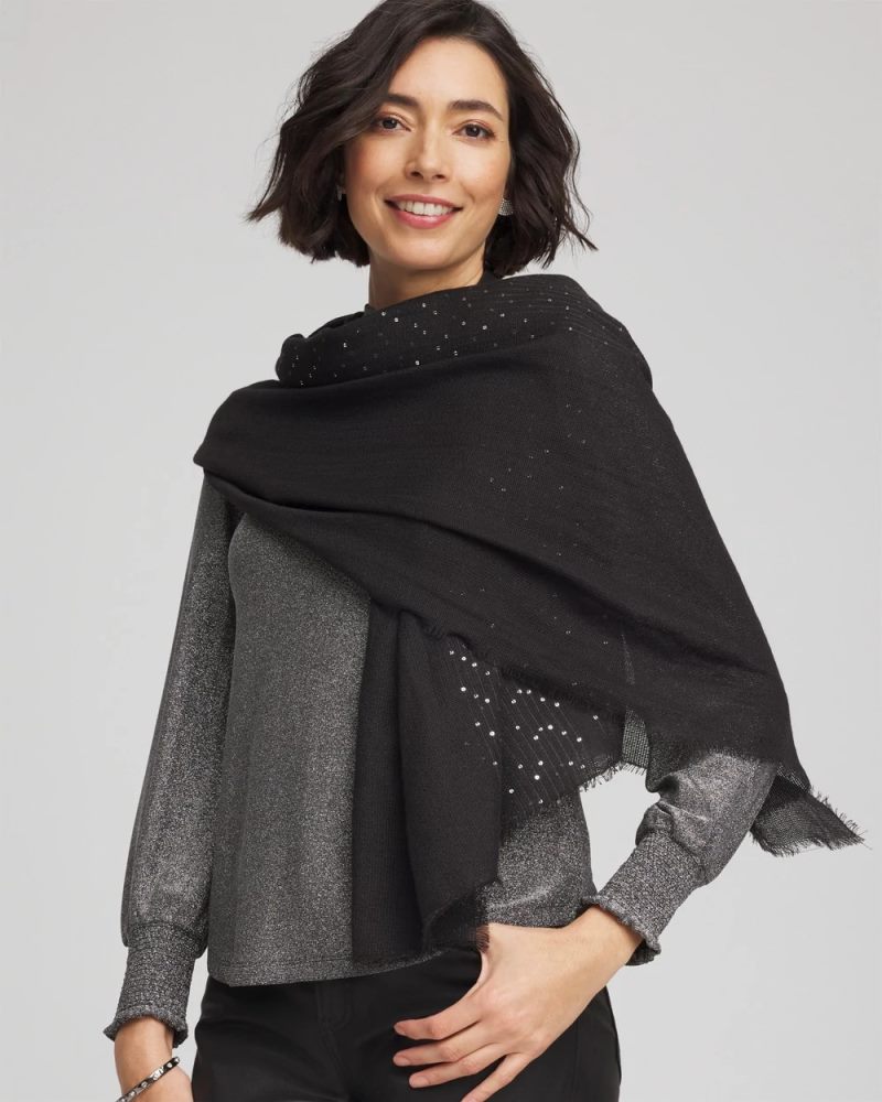 Chicos Metallic Stripe Oblong Scarf - BLACK
