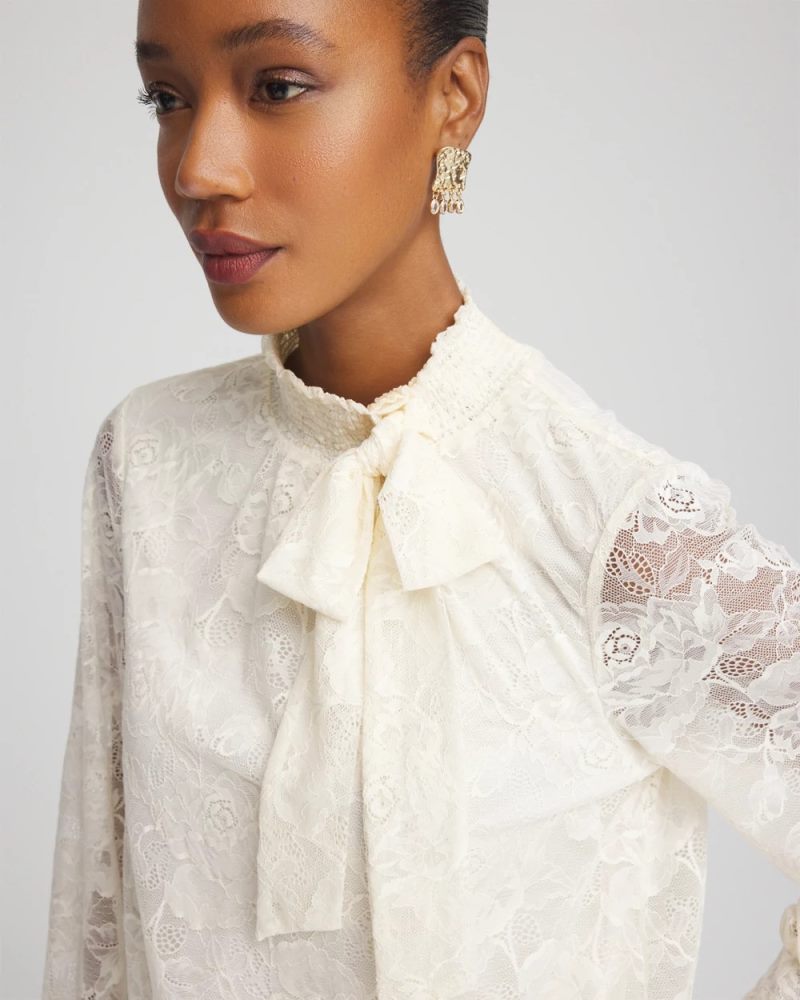 Chicos Tie-Neck Banded-Bottom Top - ENGLISH CREAM