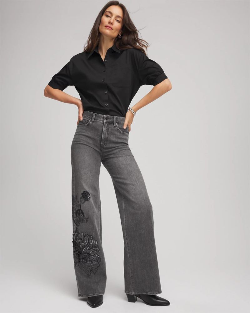 Chicos No Iron Short-Sleeved Shirt - BLACK