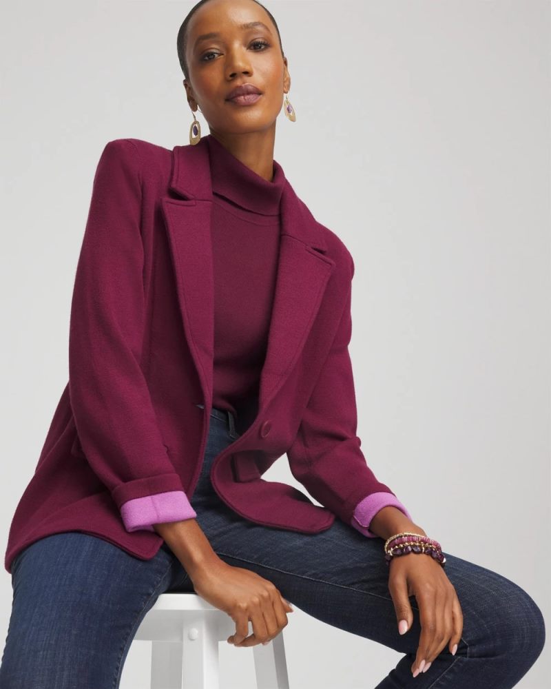 Chicos Single-Breasted Sweater Blazer - DEEP CHIANTI