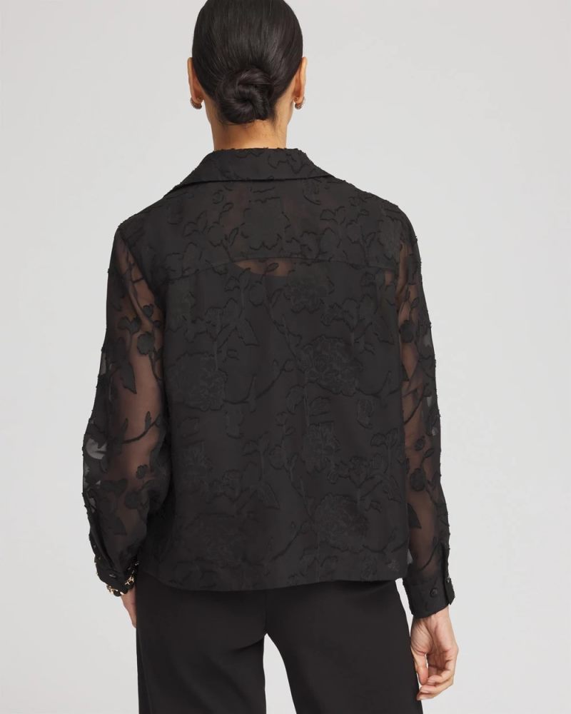 Chicos Long Sleeve Burnout Camp Shirt - BLACK