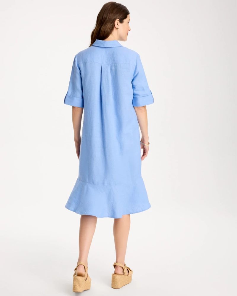 Chicos Linen Flounce Dress - BLUE VEIL