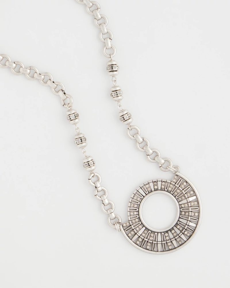 Chicos Sparkling Silvertone Circle Pendant Necklace - SILVER