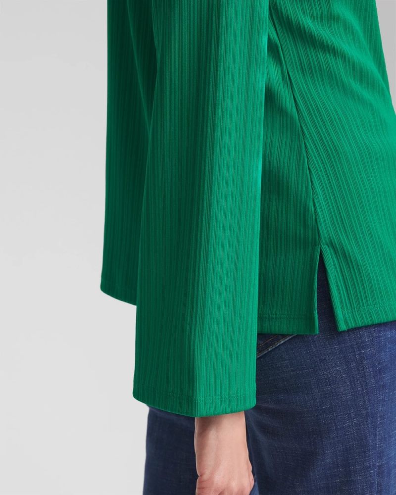 Chicos Ribbed Ruched-Neck Top - IVY LEAGUE