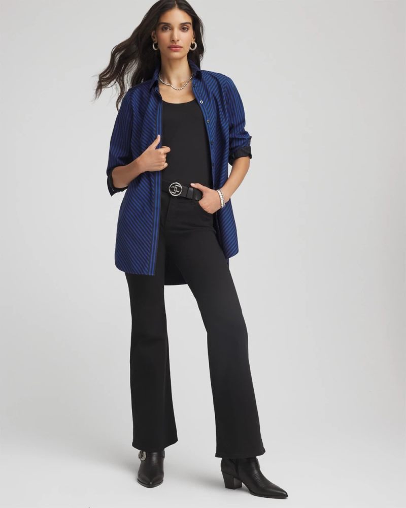 Chicos No Iron Slimming Striped Tunic - COBALT STONE
