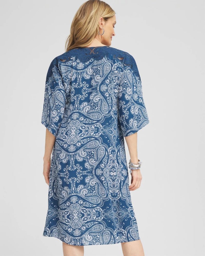 Chicos Crepe Lace-Neck Dress - SEAPORT BLUE