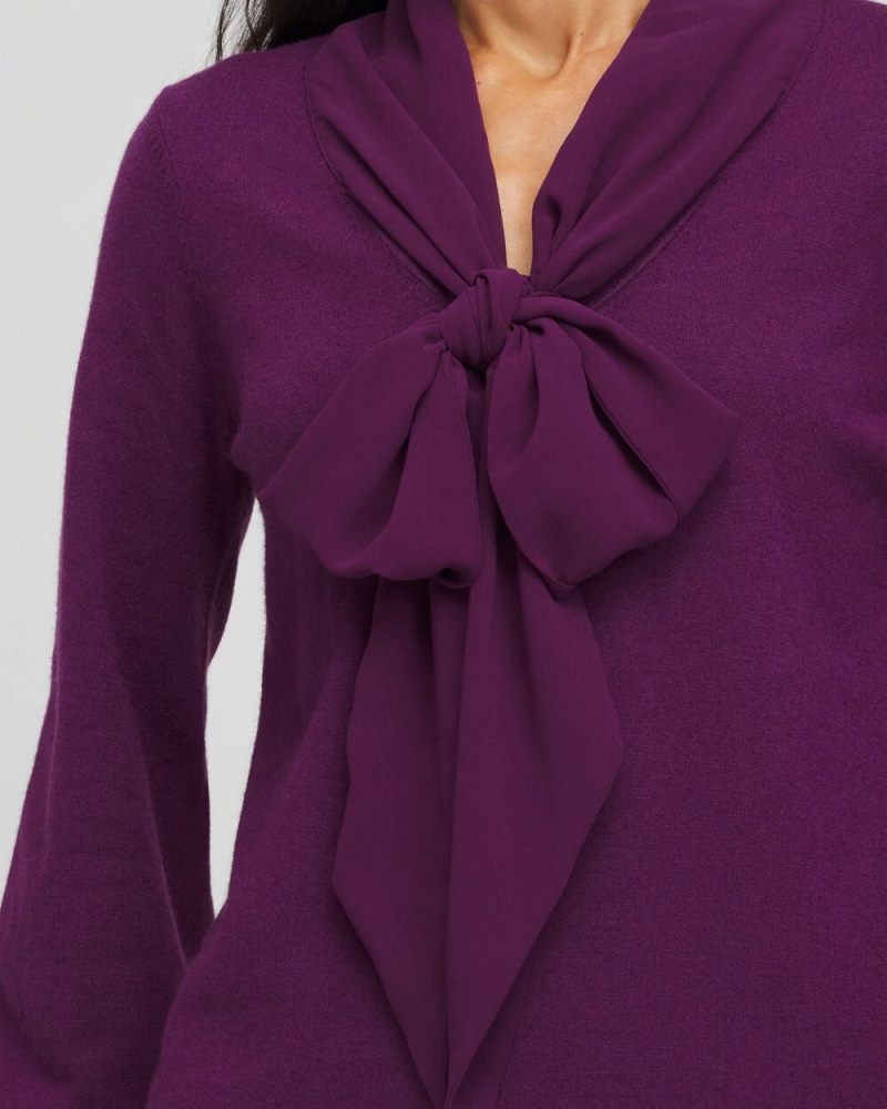 Chicos Bow-Detailed Sweater - PURPLE ROYALE