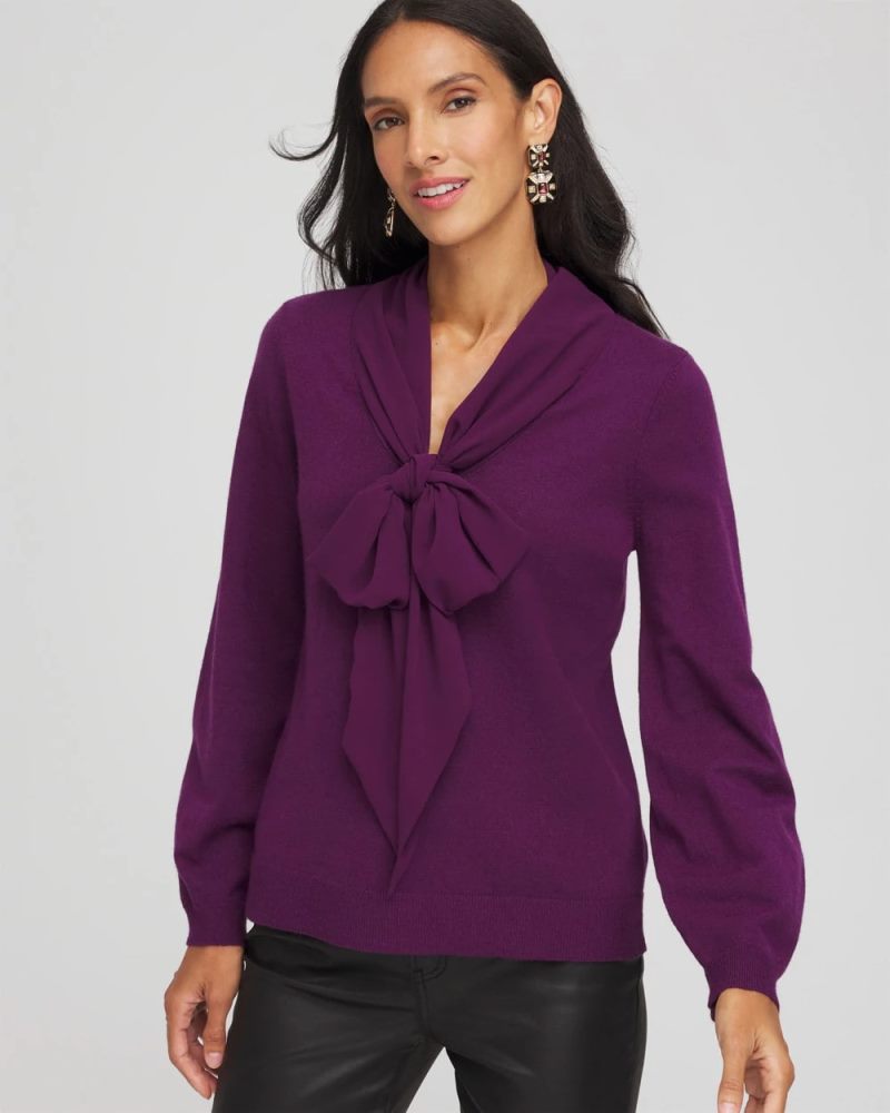 Chicos Bow-Detailed Sweater - PURPLE ROYALE
