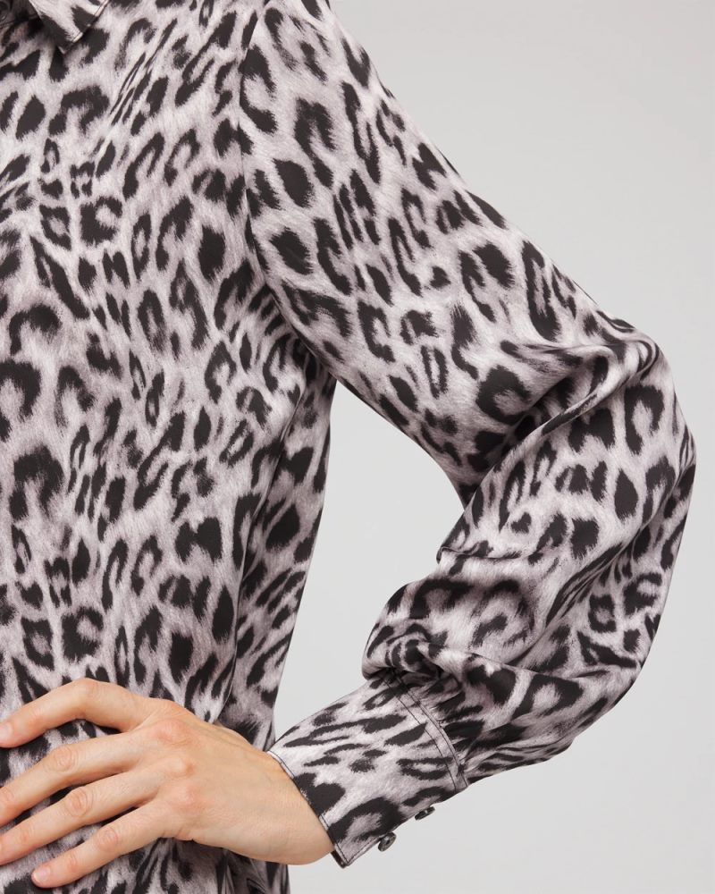 Chicos Faux Silk Snowy Animal Shirt - DOVE GRAY