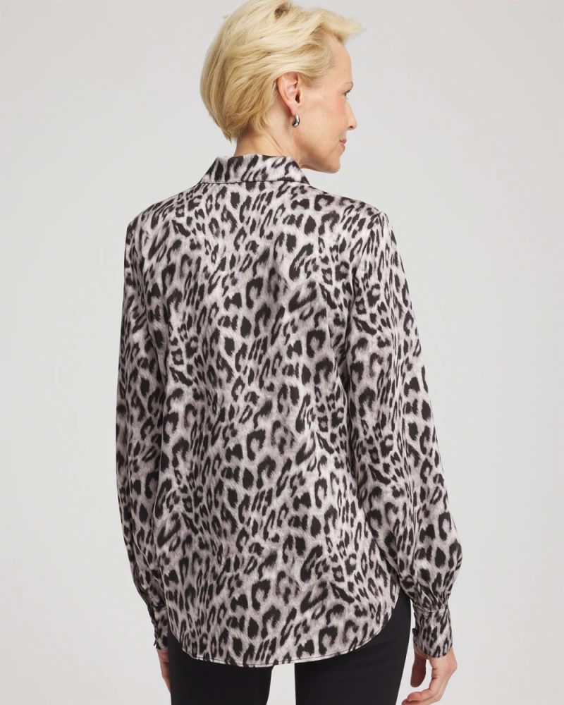 Chicos Faux Silk Snowy Animal Shirt - DOVE GRAY