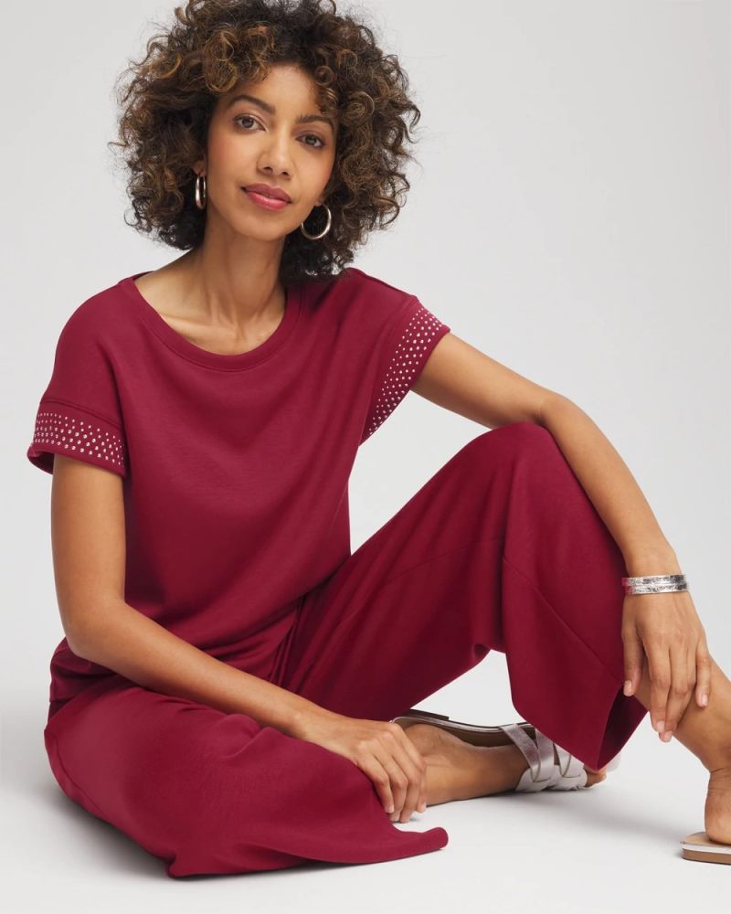 Chicos Zenergy® Embellished Short-Sleeve Top - RUSSET RED