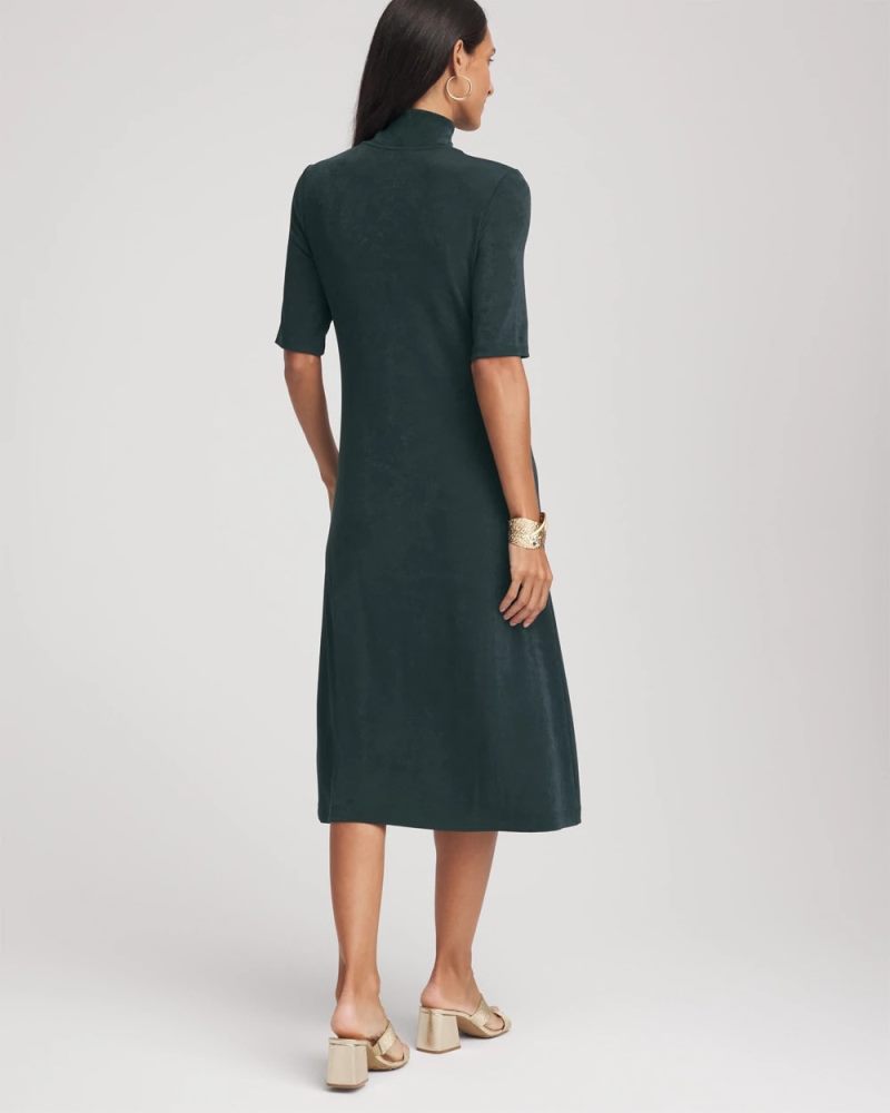 Chicos Travelers™ Mockneck Elbow-Sleeve Midi Dress - DARKEST SPRUCE