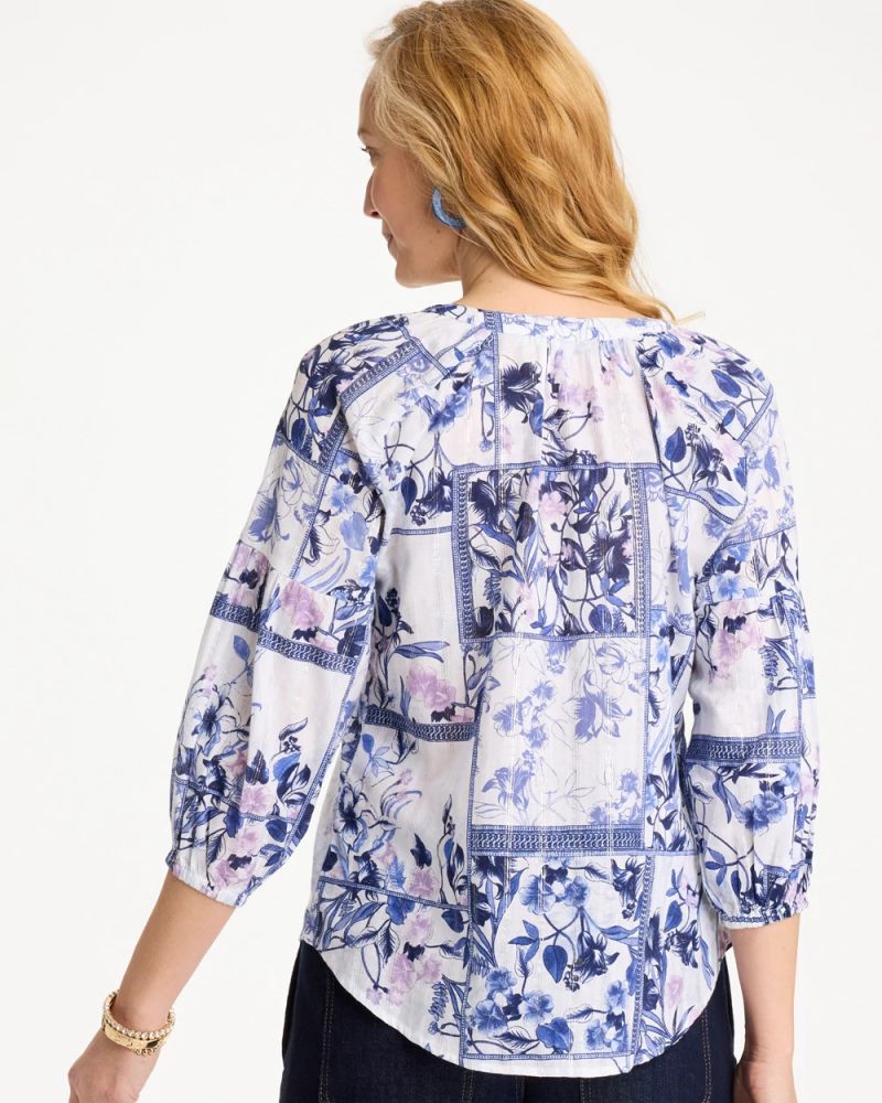 Chicos Cotton Printed Billow Sleeve Blouse - AMPARO BLUE