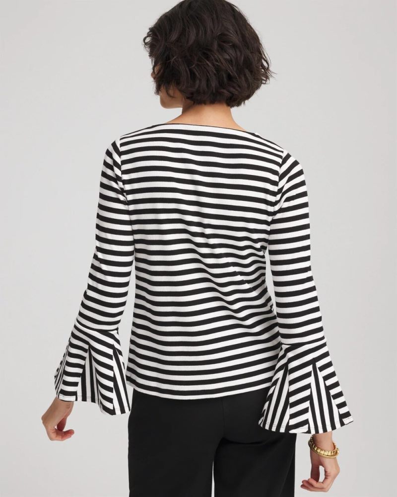 Chicos Ribbed Godet Flutter-Sleeve Top - BLACK