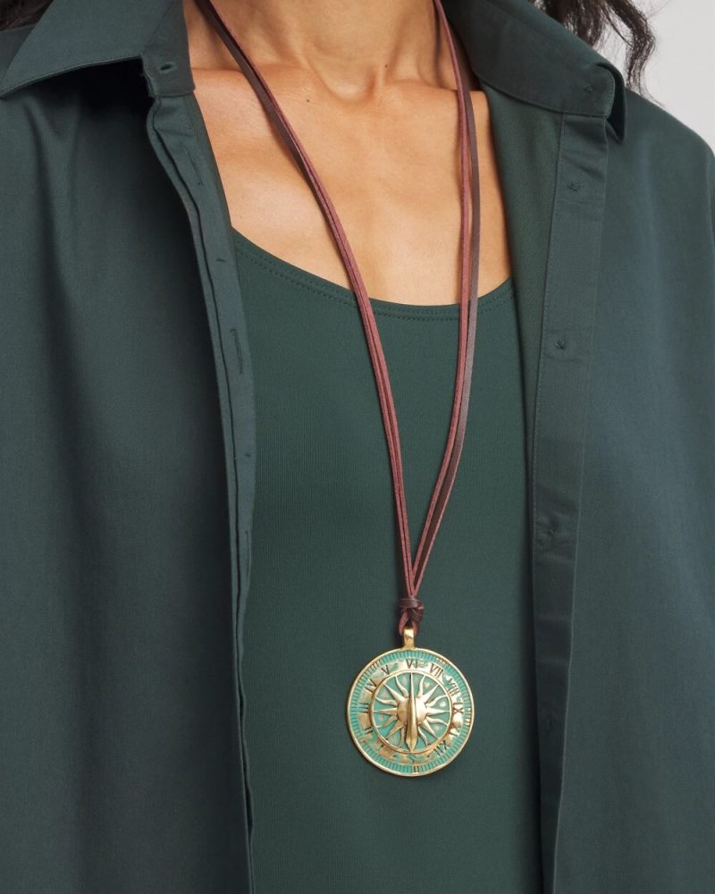 Chicos Sundial Medallion Pendant - TURQUOISE