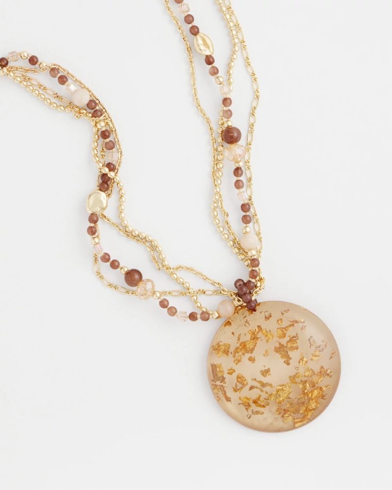 Chicos Gold Foil Pendant Necklace - NEUTRAL