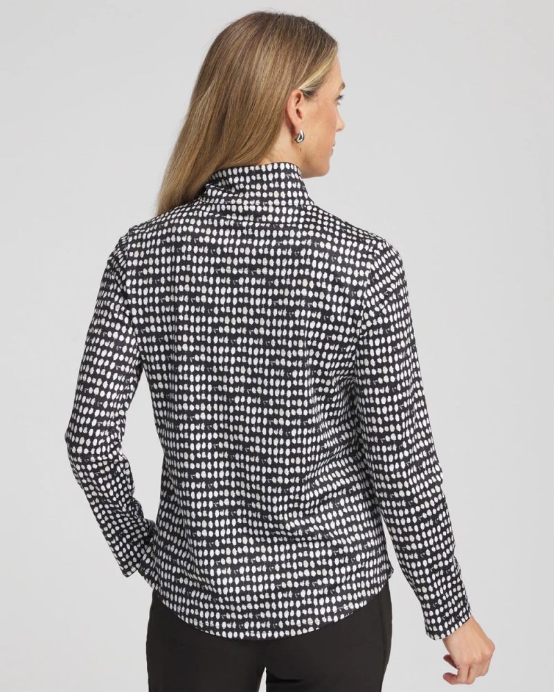 Chicos Zenergy® UPF Printed Half-Zip Mockneck Top - BLACK