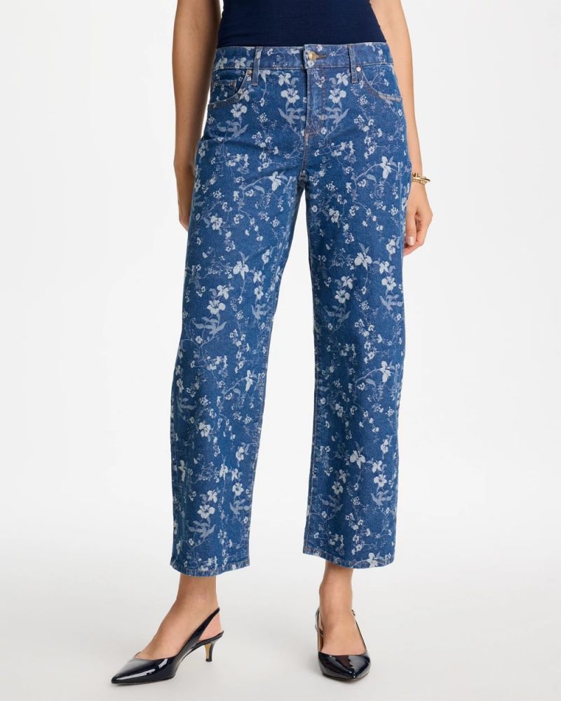 Chicos Girlfriend Wide Floral Crop Jean - INDIGO