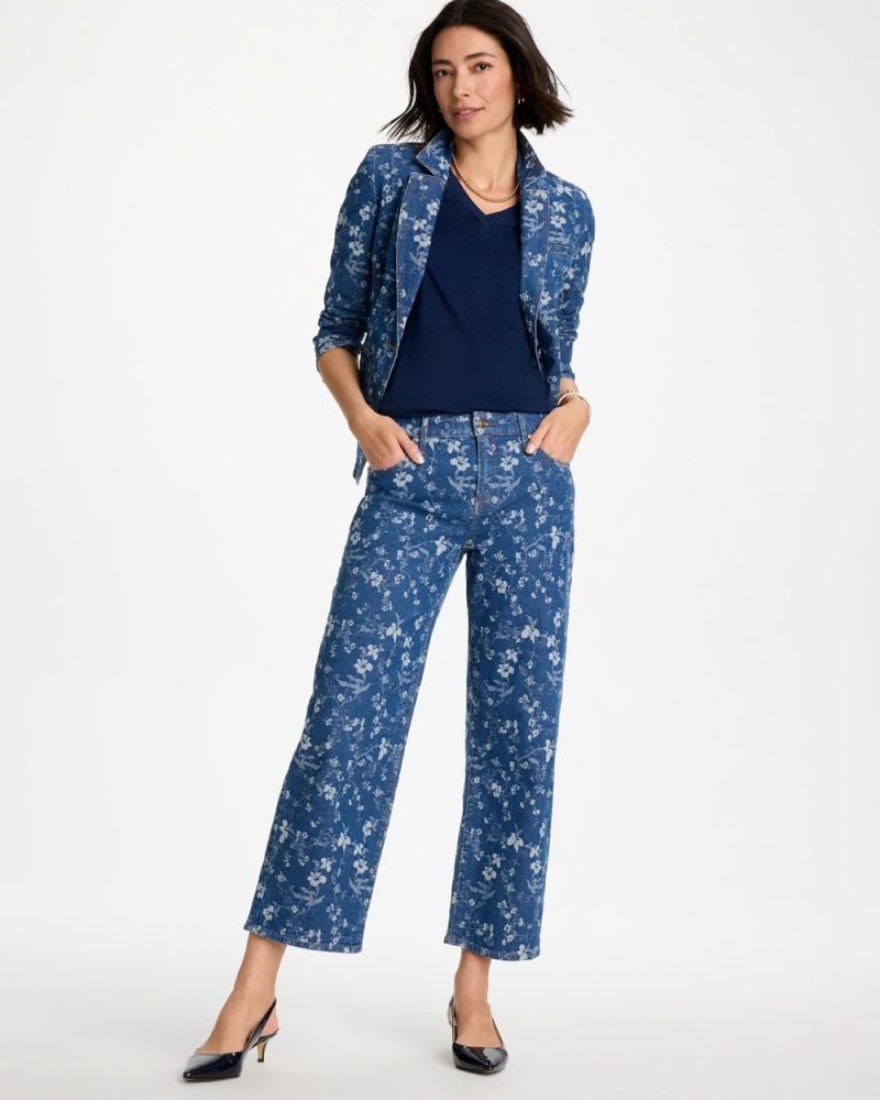 Chicos Girlfriend Wide Floral Crop Jean - INDIGO