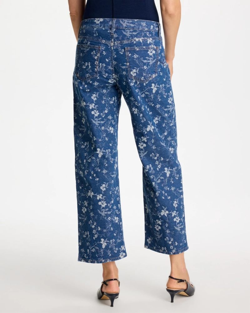 Chicos Girlfriend Wide Floral Crop Jean - INDIGO