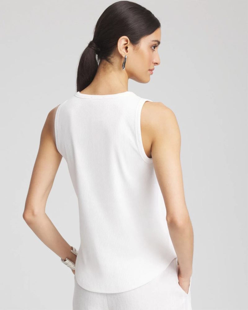 Chicos Paillette Palm Tree Tank - ALABASTER