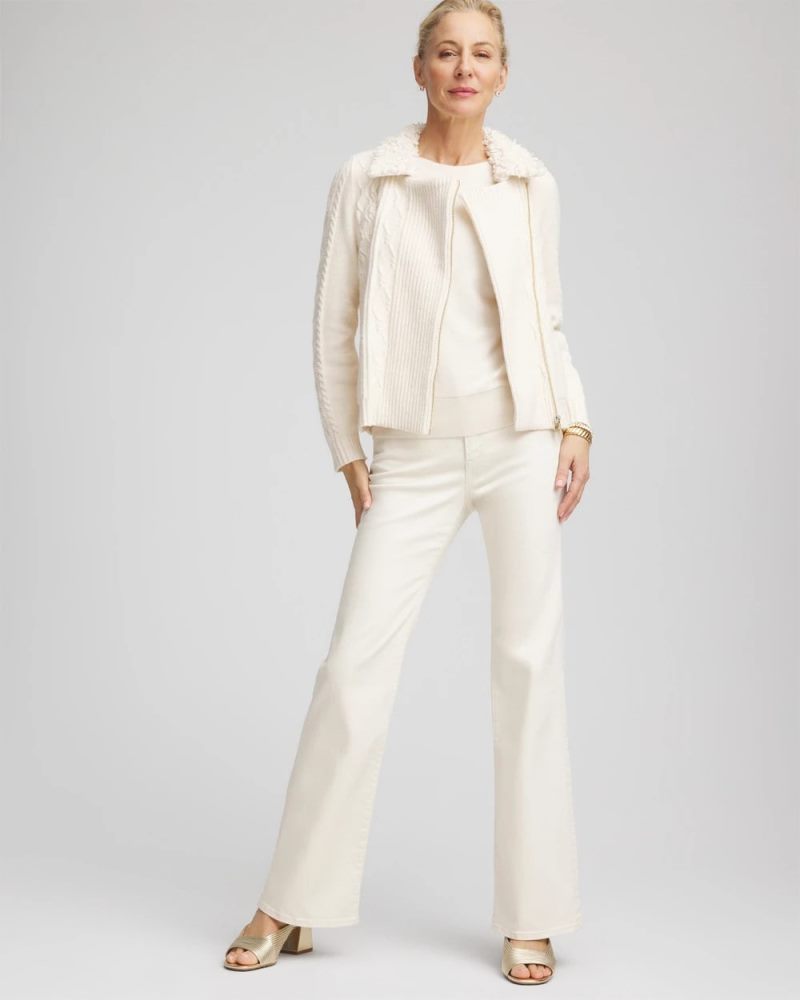 Chicos Fur Trim Moto Cardigan - ENGLISH CREAM