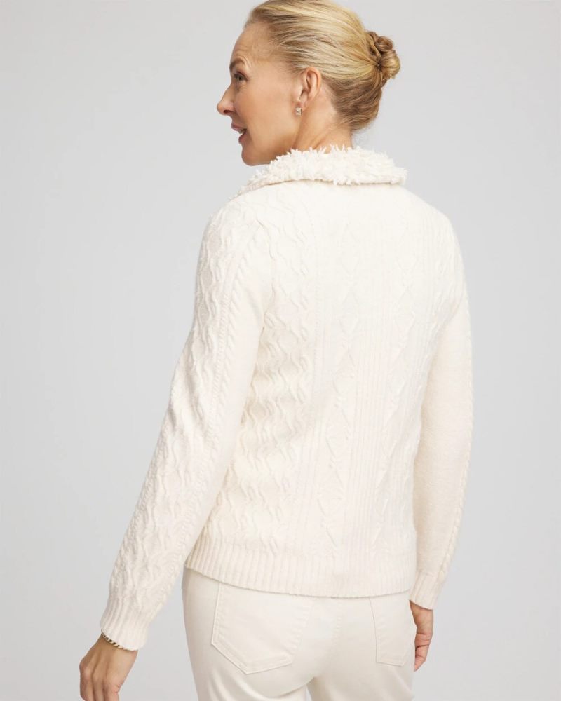 Chicos Fur Trim Moto Cardigan - ENGLISH CREAM
