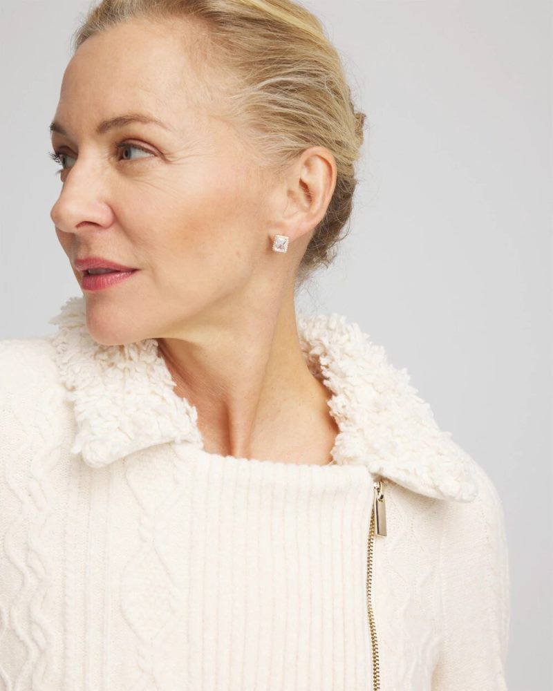 Chicos Fur Trim Moto Cardigan - ENGLISH CREAM