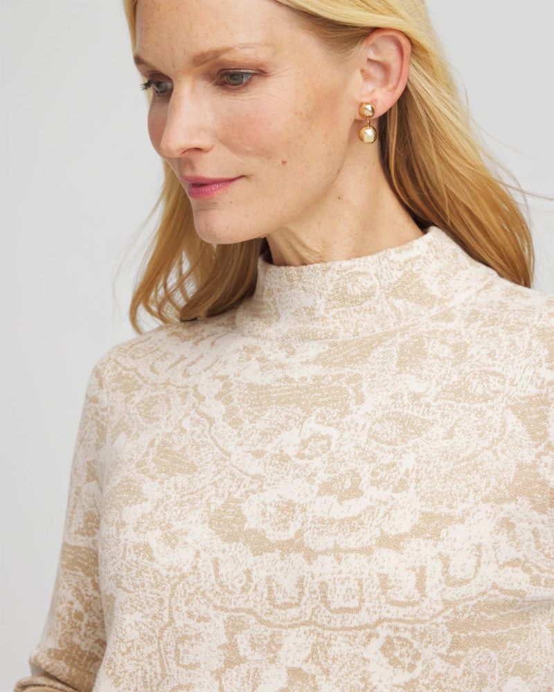Chicos Ella Jacquard Mockneck Sweater - ENGLISH CREAM